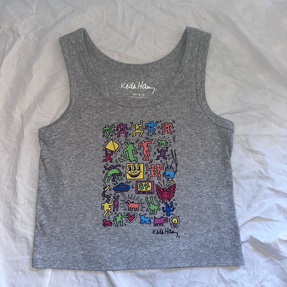 Keith Haring Gray Graphic Tank Top